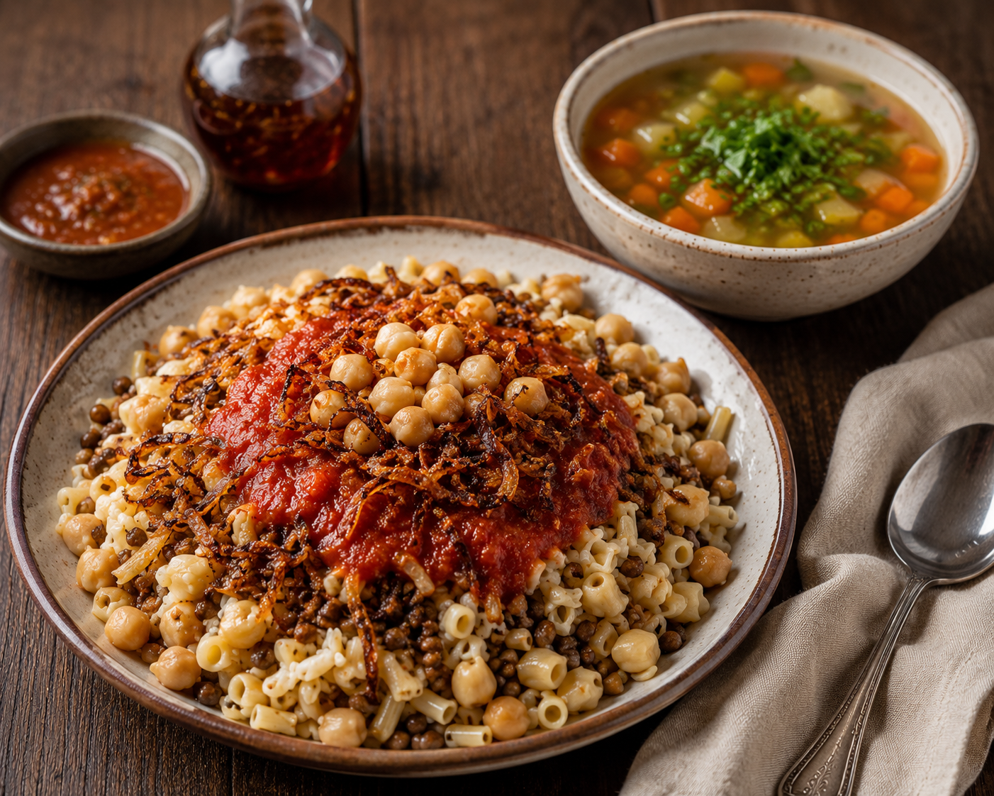 Koshari avec soupe de légumes