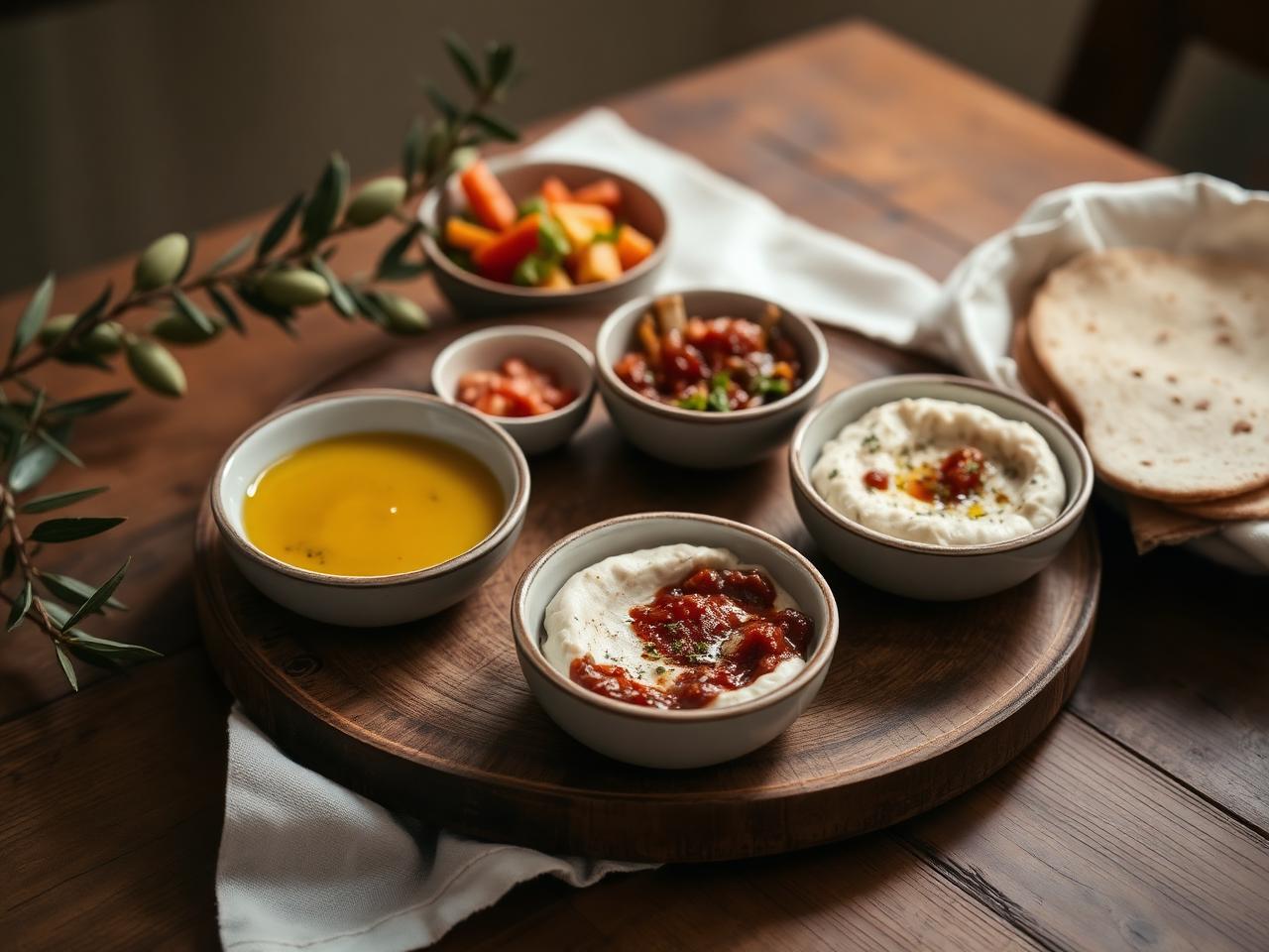 Mezze levantin sur table en bois